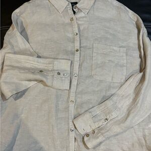 Nicole Miller Light Beige Casual Button 100% linen  Shirt nwt tjx tag